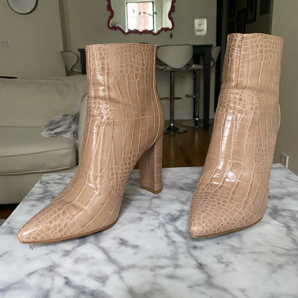 Tan Snakeskin Booties